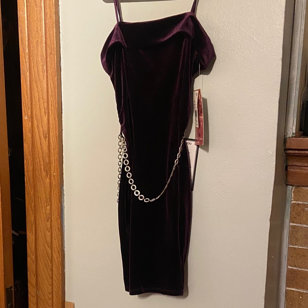 Emerald Sundae stretchy velvet velour dress in Eggplant color, size XXS NWT
